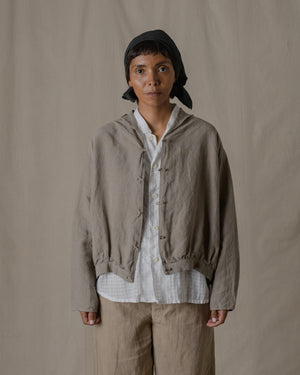 Shrunk Short Sleeve Shirt Linen Ramie Check in Off White