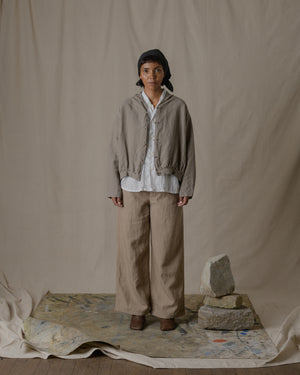 Shrunk Short Sleeve Shirt Linen Ramie Check in Off White