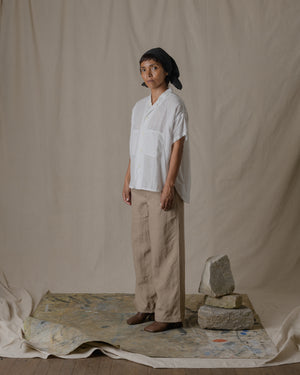 Shrunk Short Sleeve Shirt Linen Ramie Check in Off White