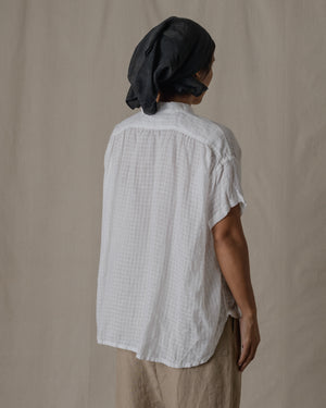 Shrunk Short Sleeve Shirt Linen Ramie Check in Off White