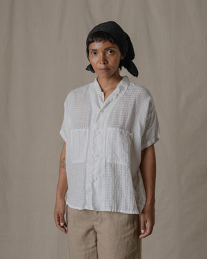 Shrunk Short Sleeve Shirt Linen Ramie Check in Off White