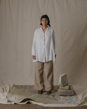 Stole Shirt Linen Ramie Check  Off White