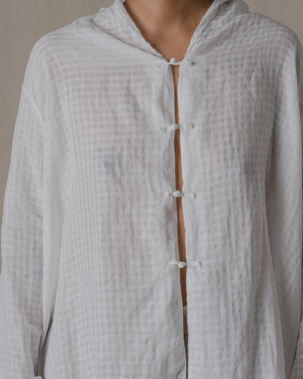 Stole Shirt Linen Ramie Check  Off White