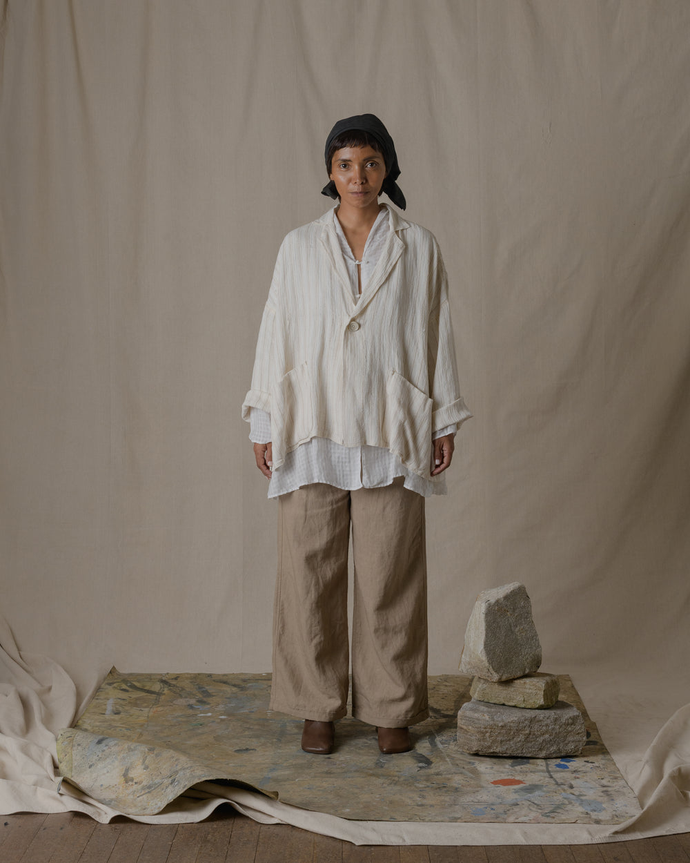 Handwoven Stole Jacket Washi in Natural