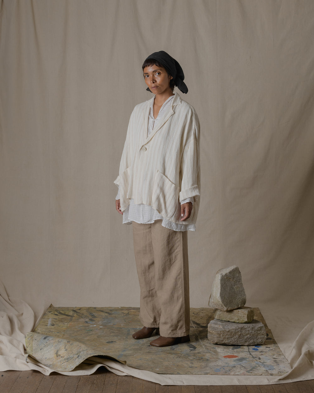 Handwoven Stole Jacket Washi in Natural
