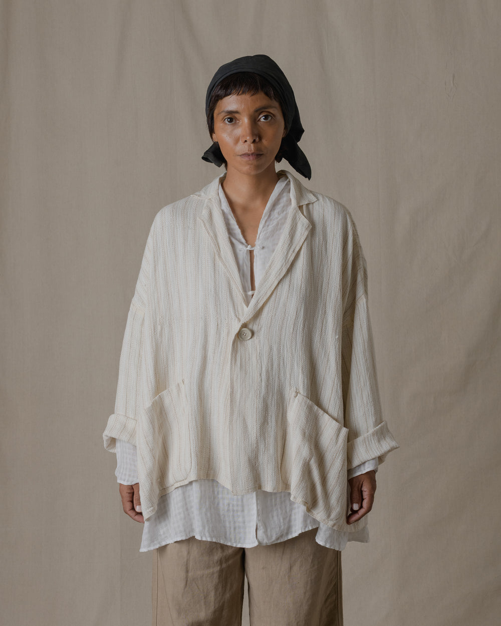 Handwoven Stole Jacket Washi in Natural