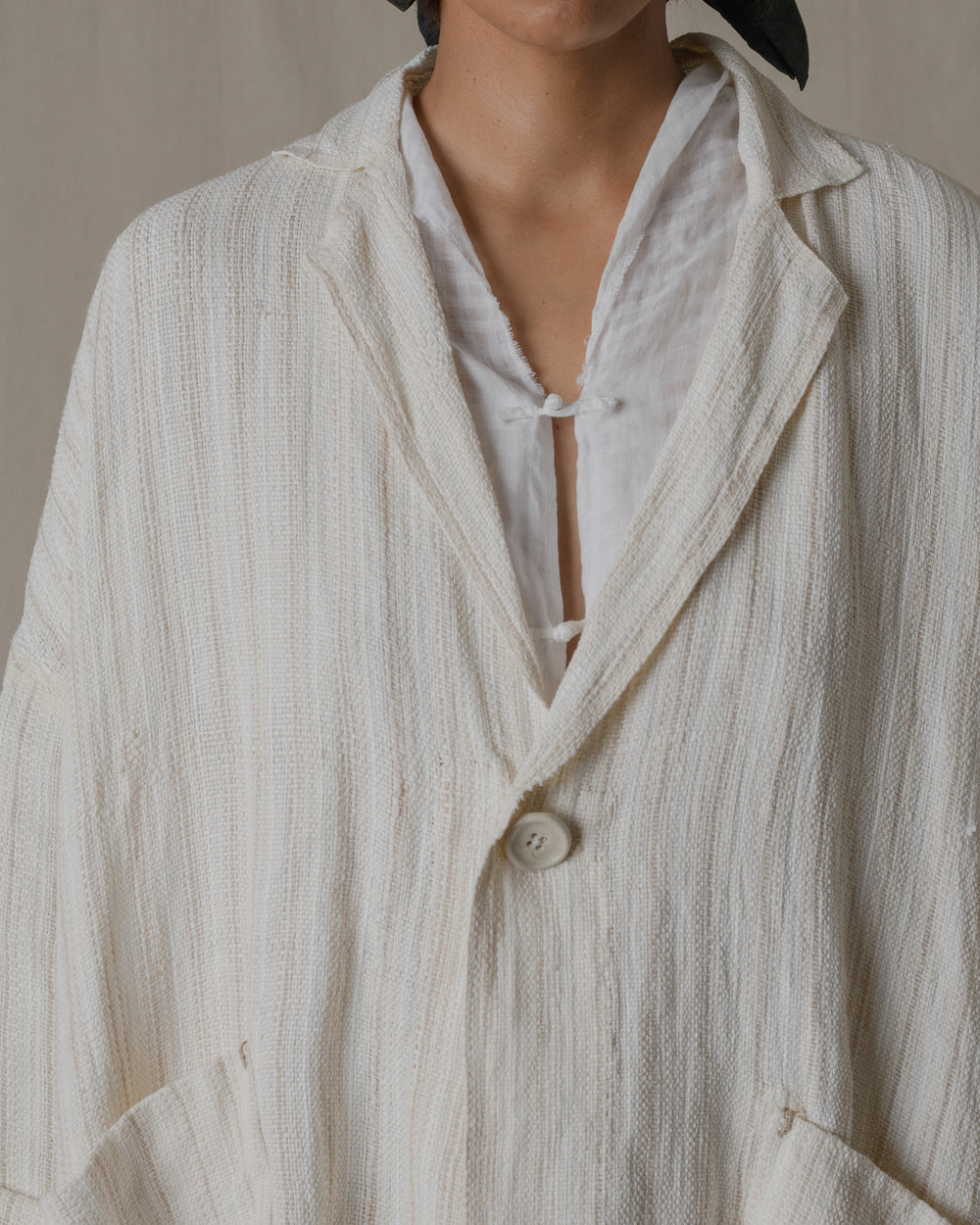 Handwoven Stole Jacket Washi in Natural