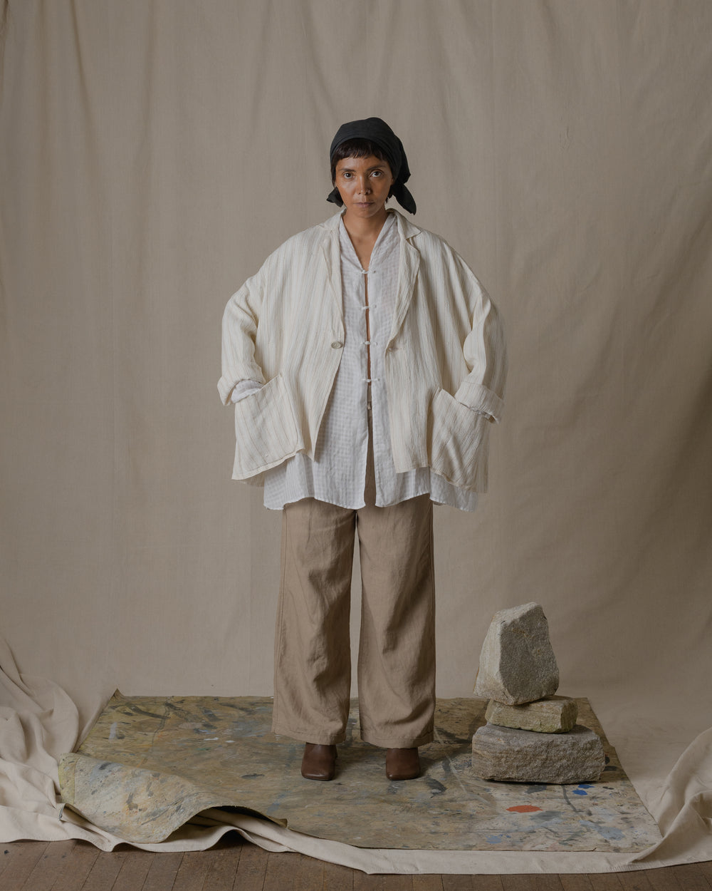Handwoven Stole Jacket Washi in Natural