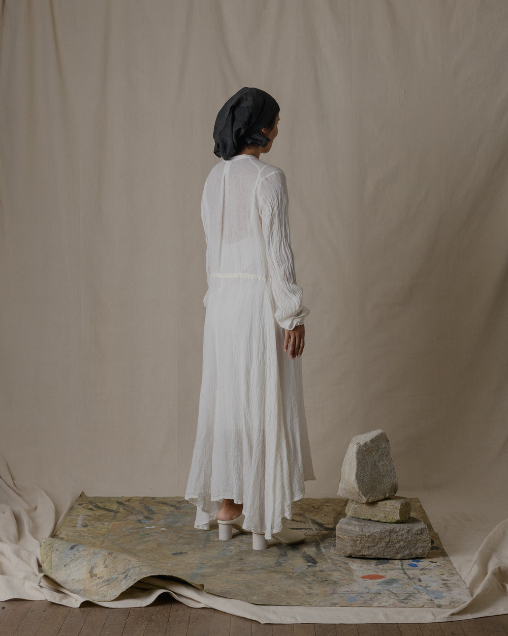 Long Shirt Dress One Piece Linen Gauze in Off White O/S
