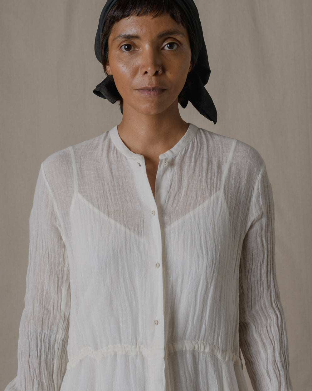 Long Shirt Dress One Piece Linen Gauze in Off White O/S