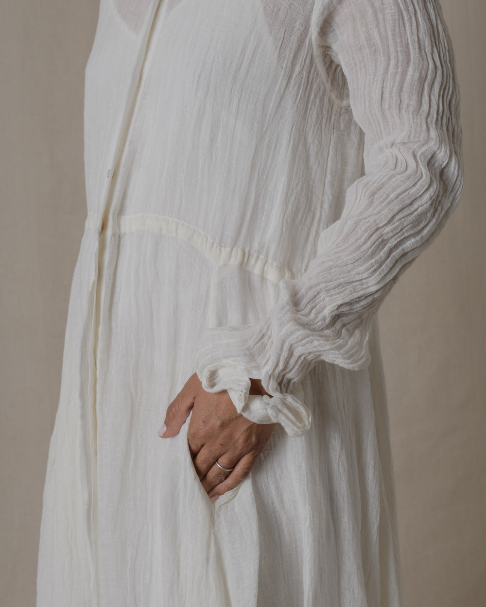 Long Shirt Dress One Piece Linen Gauze in Off White O/S
