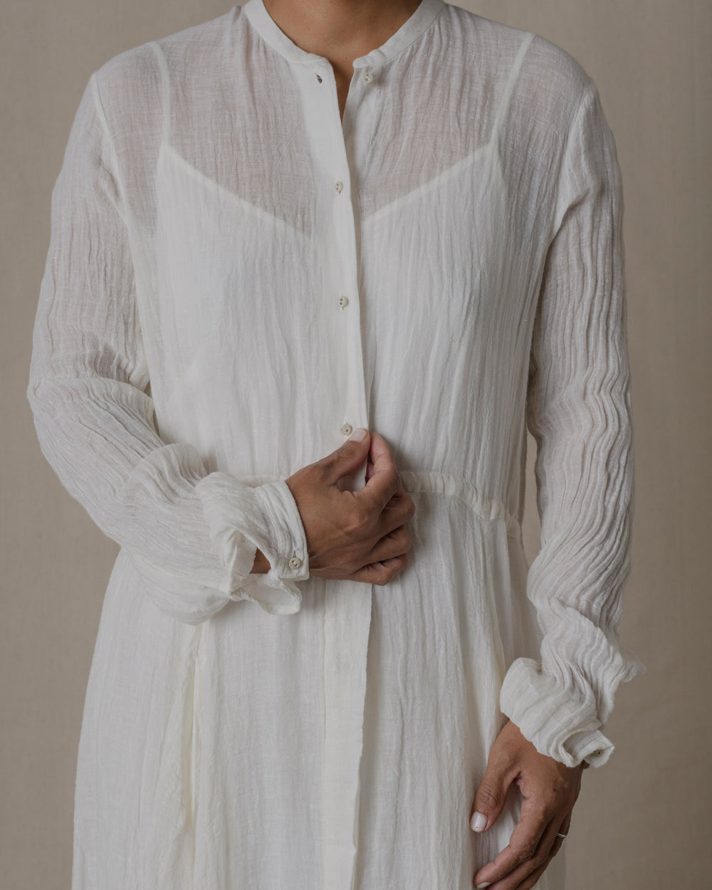 Long Shirt Dress One Piece Linen Gauze in Off White O/S
