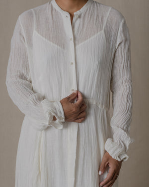 Long Shirt Dress One Piece Linen Gauze in Off White O/S