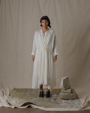 Front Button Open Dress Silk in Natural O/S