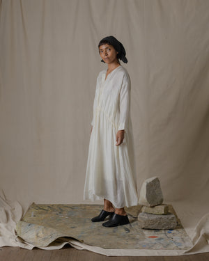 Front Button Open Dress Silk in Natural O/S