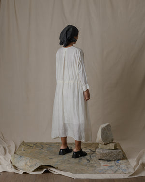 Front Button Open Dress Silk in Natural O/S