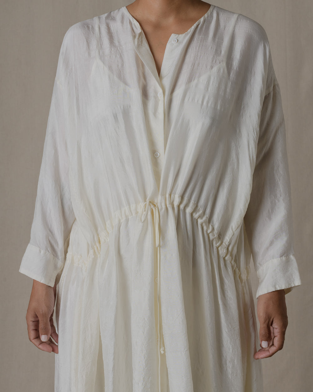 Front Button Open Dress Silk in Natural O/S