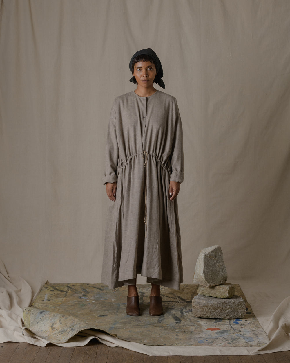 Front Button Open Dress Wool Yak in Natural O/S