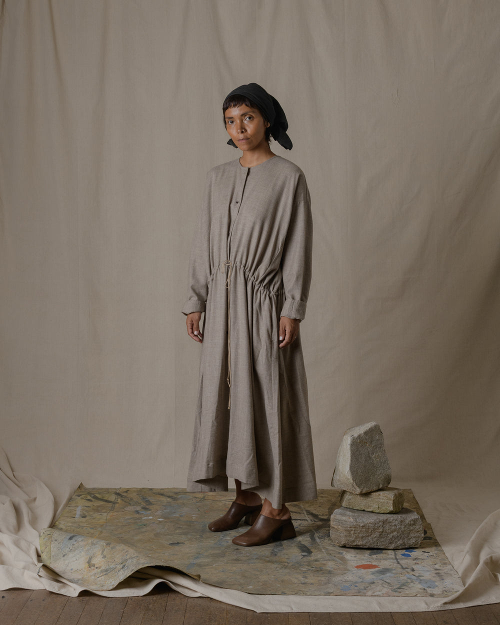 Front Button Open Dress Wool Yak in Natural O/S