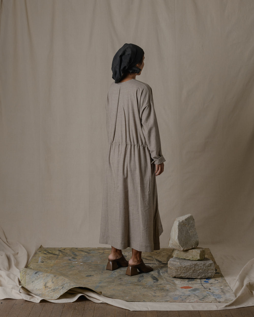Front Button Open Dress Wool Yak in Natural O/S