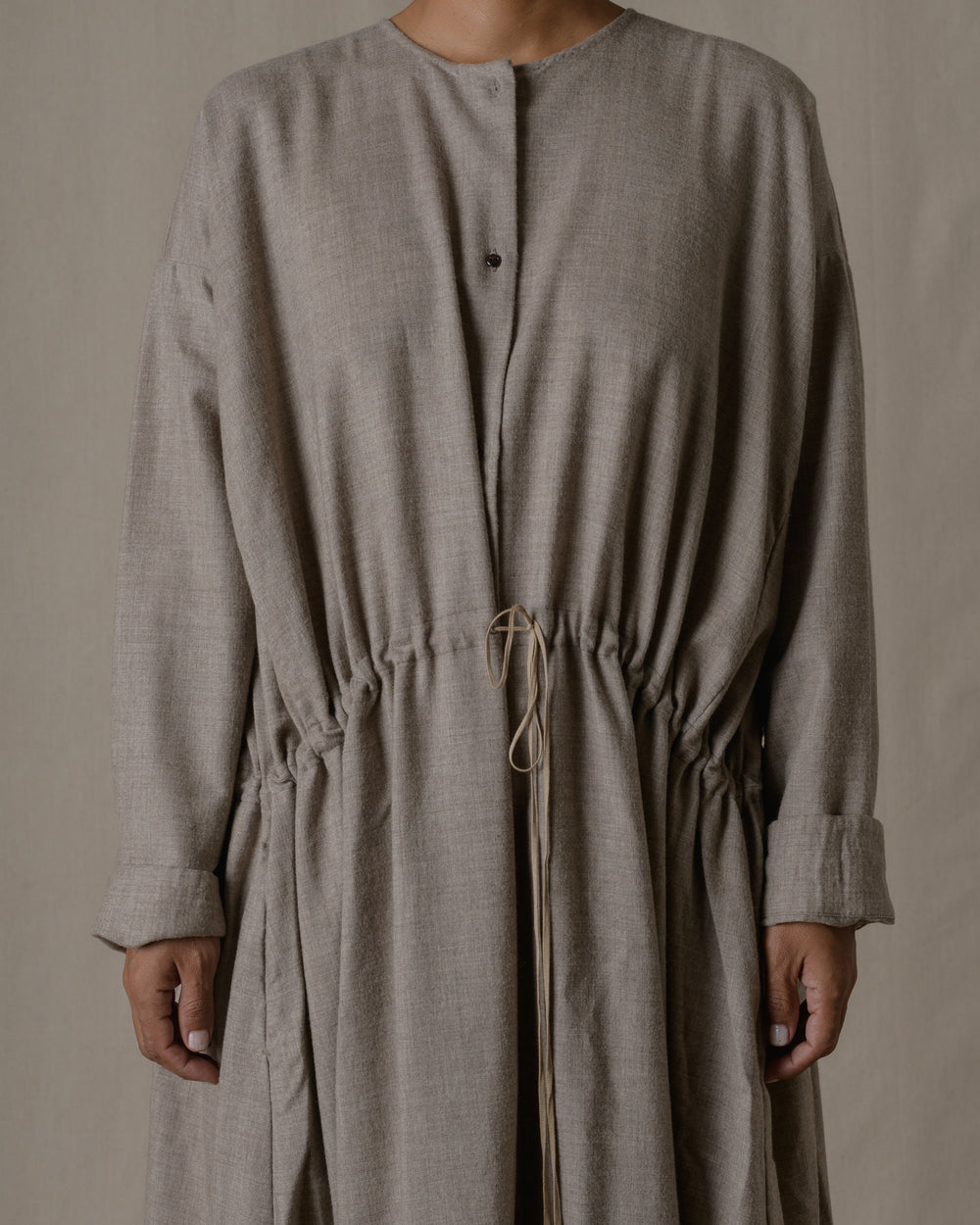 Front Button Open Dress Wool Yak in Natural O/S