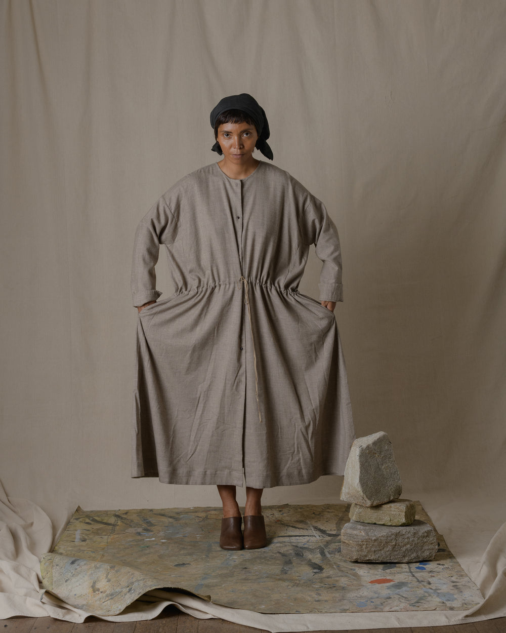 Front Button Open Dress Wool Yak in Natural O/S