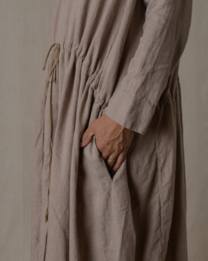 Front Button Open Dress Silk Linen Twill - Beige O/S