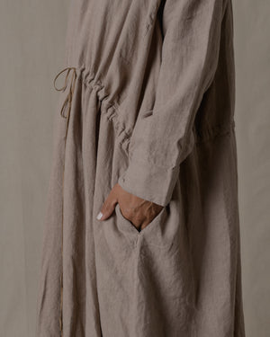 Stand Collar Pullover Dress Silk Linen Twill in Beige O/S