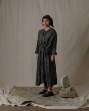 Front Button Open Dress Khadi Silk in Ash Glaze O/S