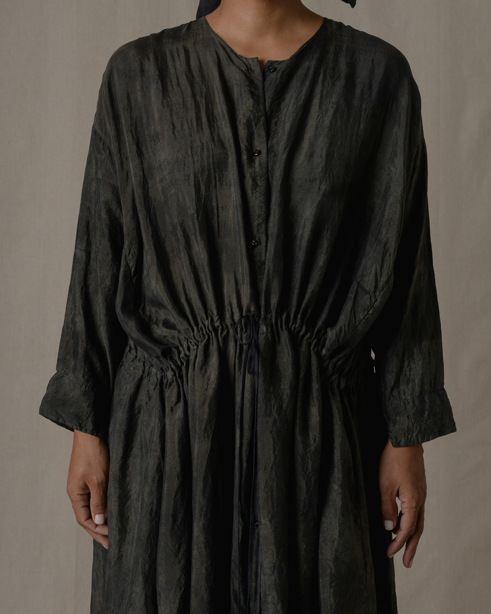 Front Button Open Dress Khadi Silk in Ash Glaze O/S