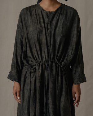 Front Button Open Dress Khadi Silk in Ash Glaze O/S