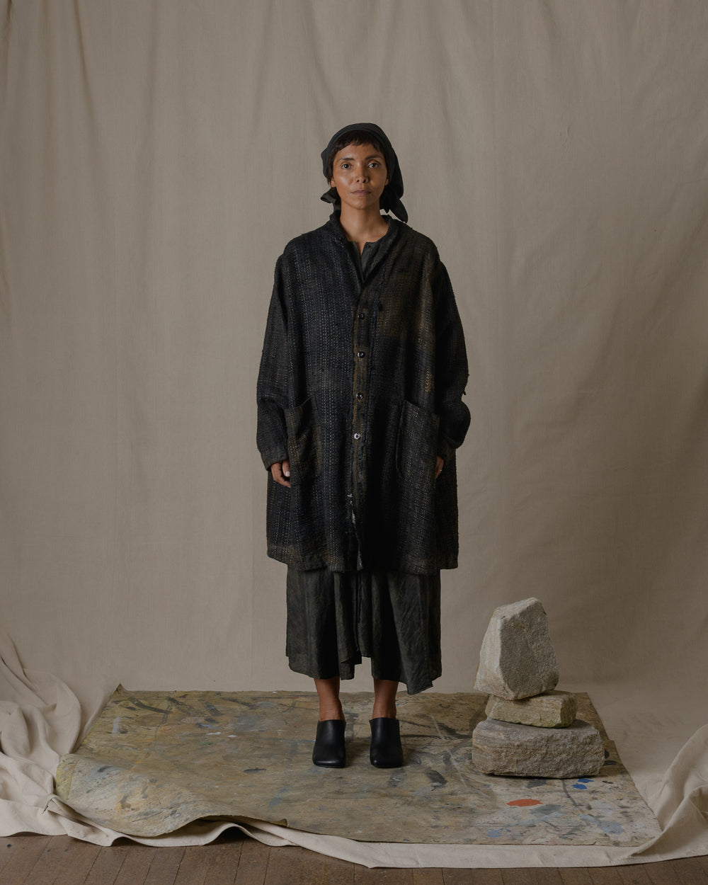 Unisex Handwoven Shawl Collar Coat in Ash Glaze