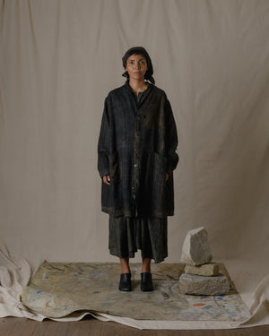 Unisex Handwoven Shawl Collar Coat in Ash Glaze