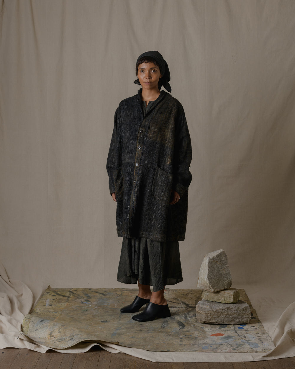 Unisex Handwoven Shawl Collar Coat in Ash Glaze