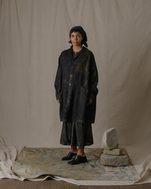 Unisex Handwoven Shawl Collar Coat in Ash Glaze