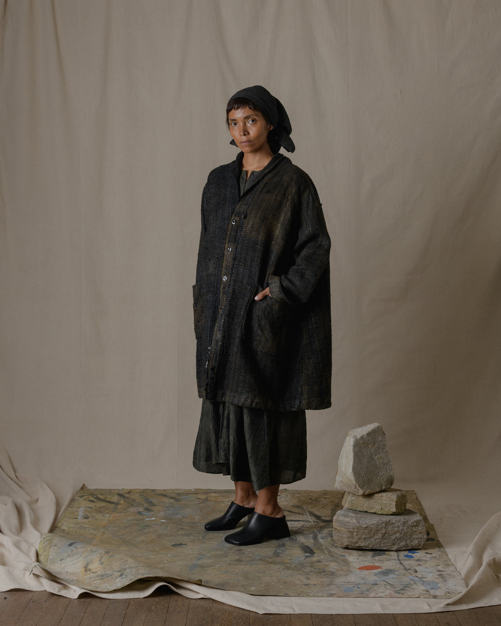 Unisex Handwoven Shawl Collar Coat in Ash Glaze
