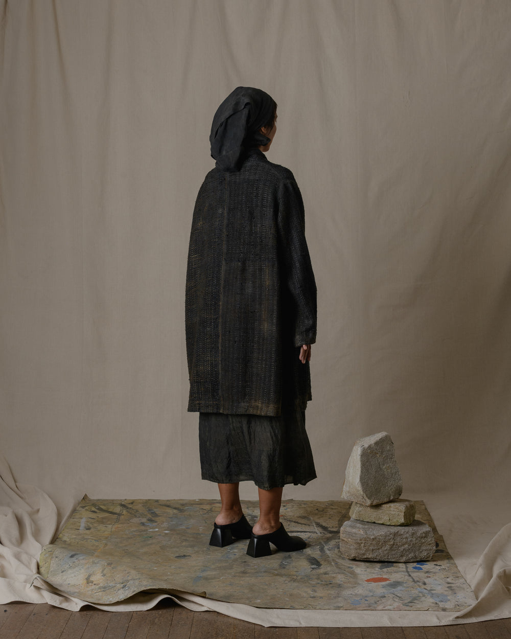 Unisex Handwoven Shawl Collar Coat in Ash Glaze