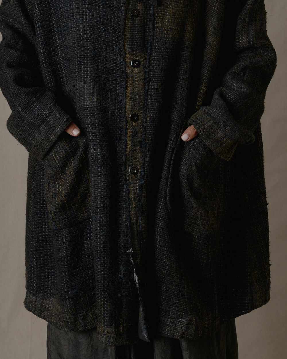 Unisex Handwoven Shawl Collar Coat in Ash Glaze