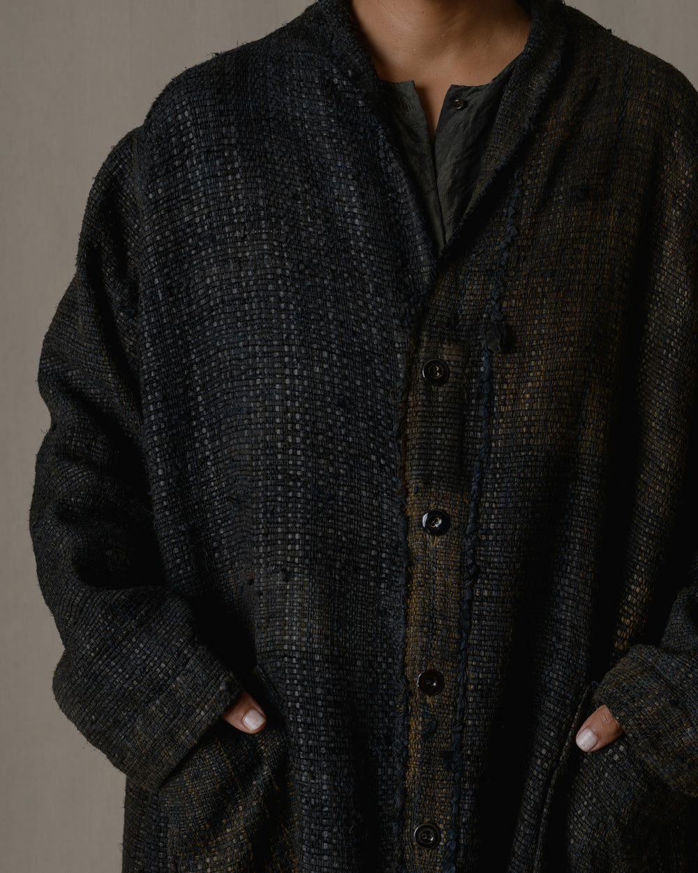 Unisex Handwoven Shawl Collar Coat in Ash Glaze
