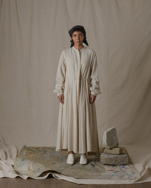 Long Shirt Dress One Piece Wool Cashmere in Ecru O/S