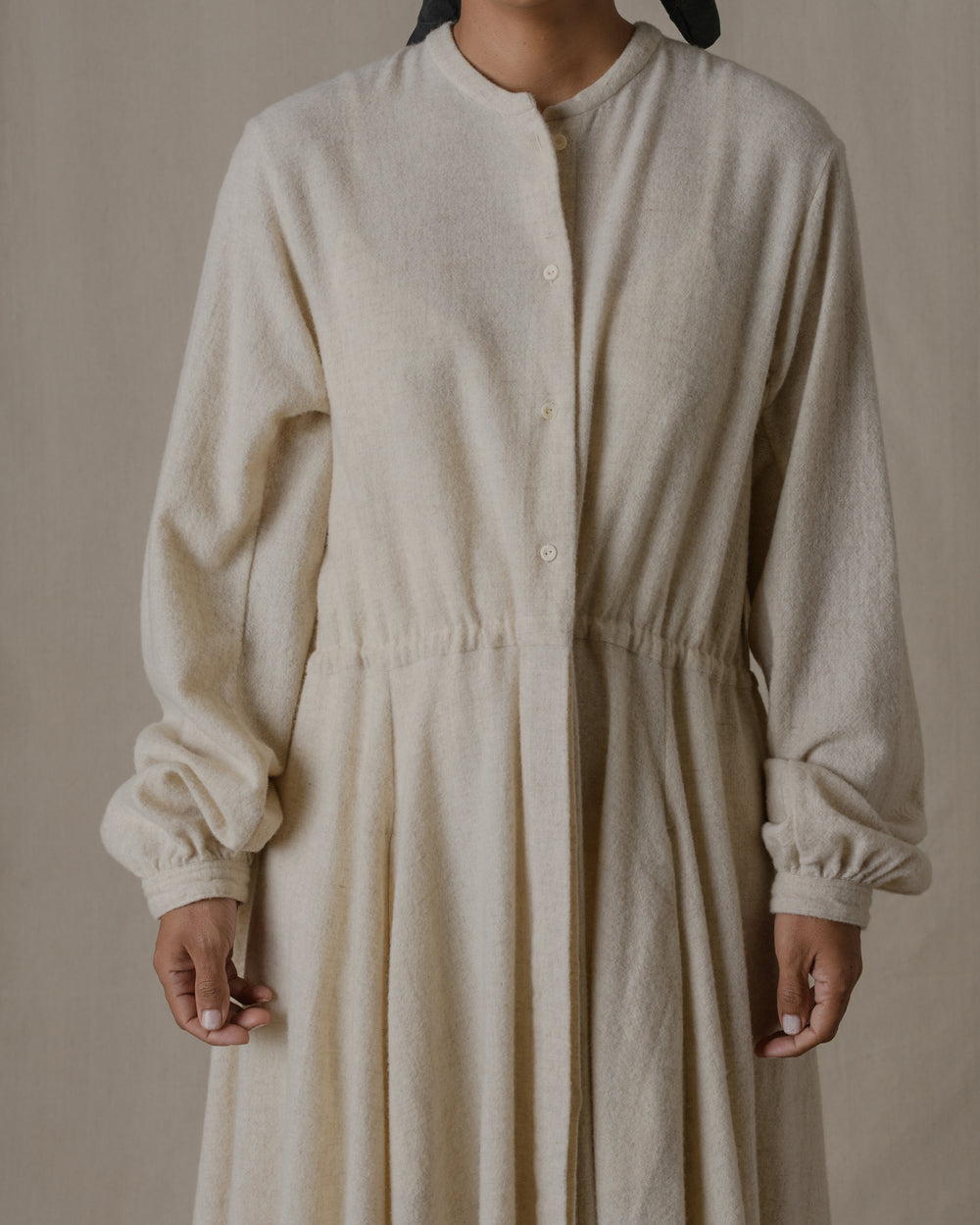 Long Shirt Dress One Piece Wool Cashmere in Ecru O/S