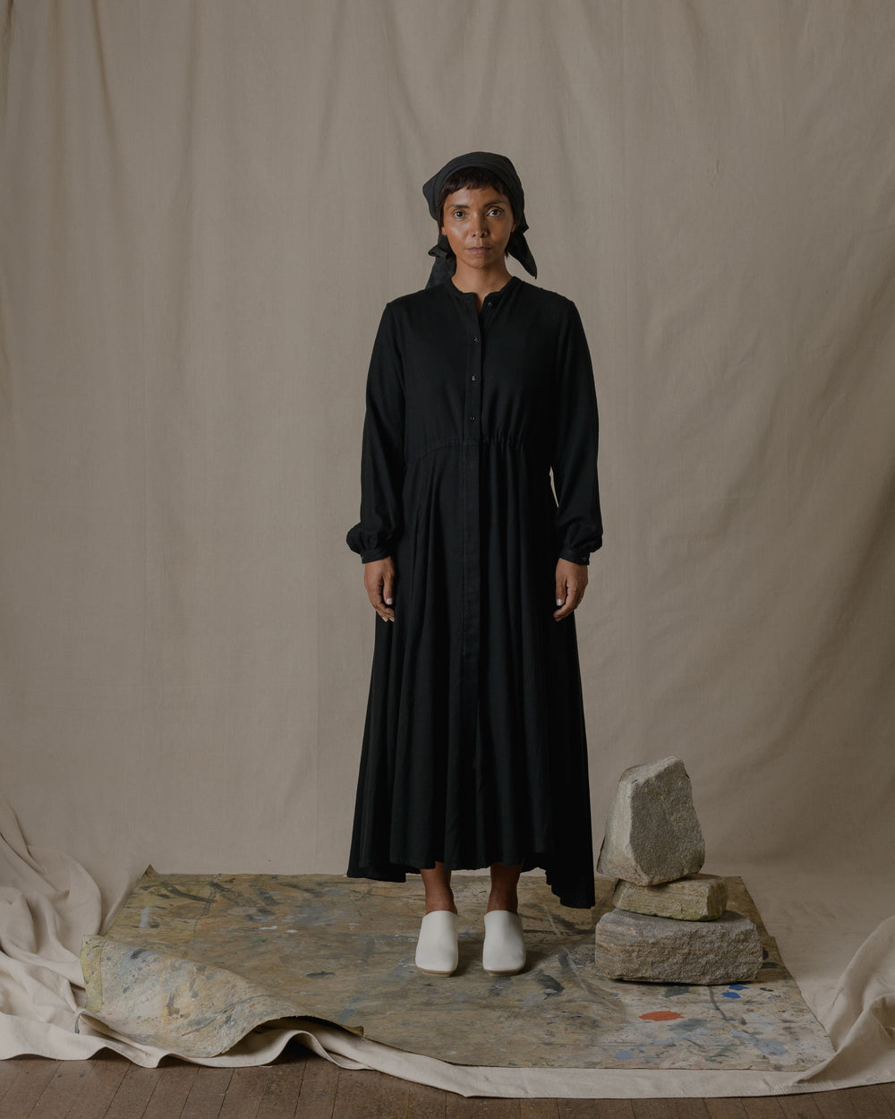 Long Shirt dress One Piece Silk in Black O/S