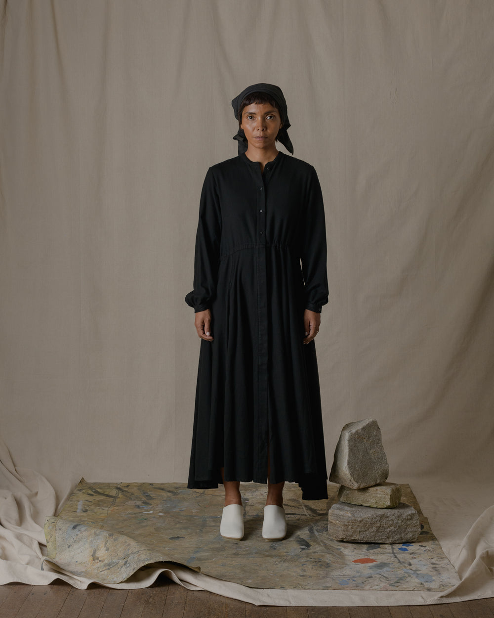 Long Shirt dress One Piece Silk in Black O/S