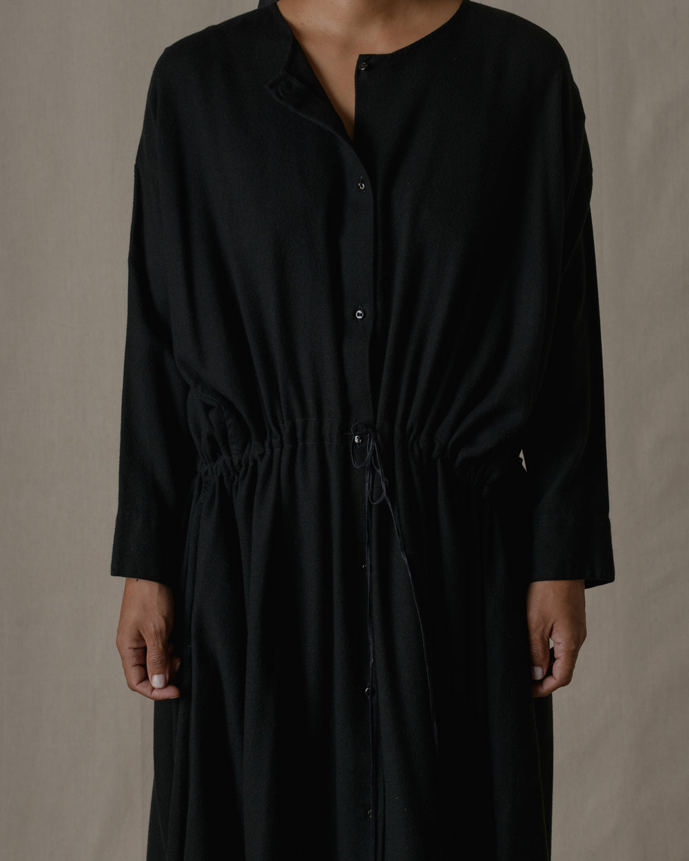 Front Button Open Dress Silk in Black O/S