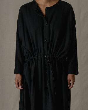 Front Button Open Dress Silk in Black O/S