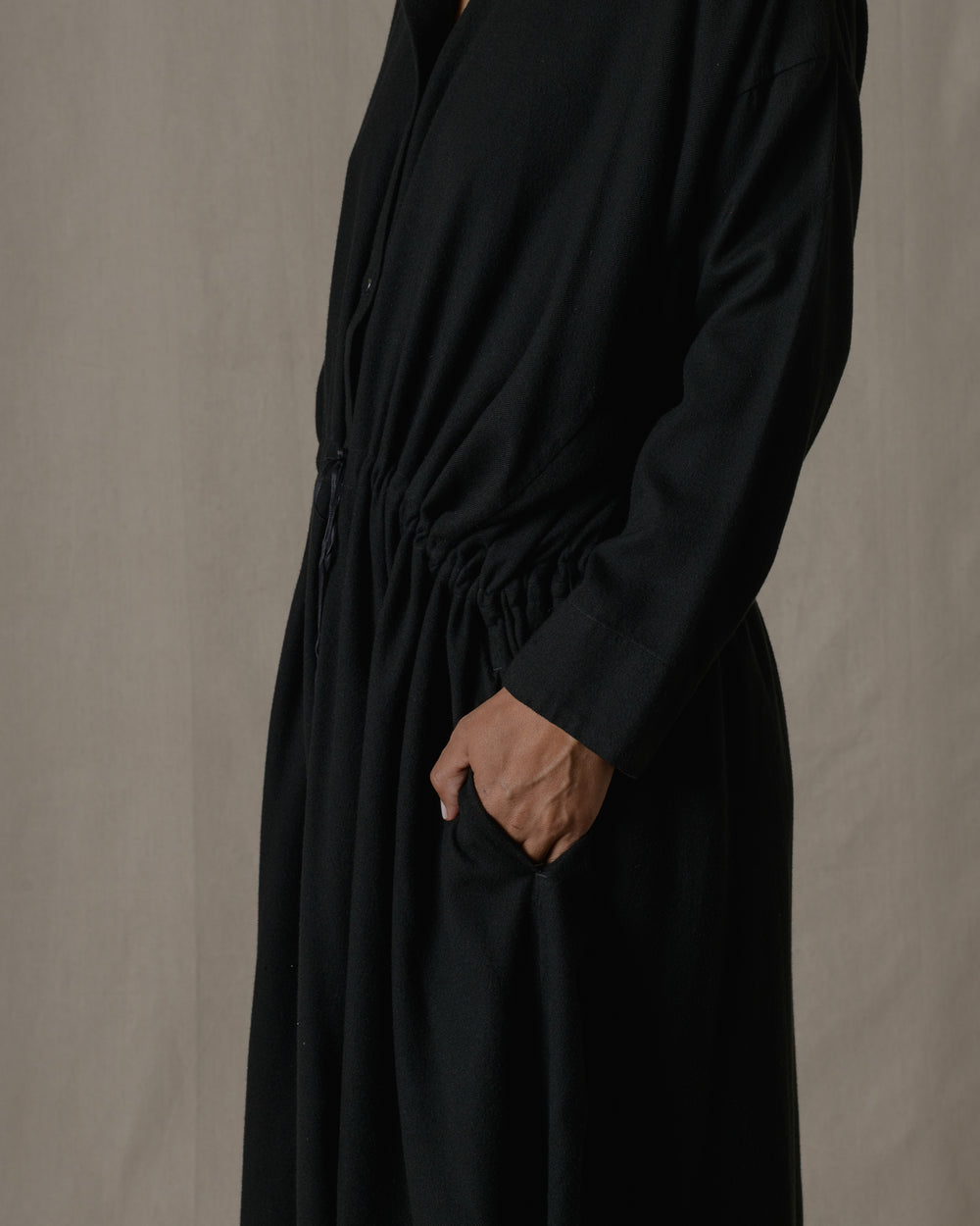Front Button Open Dress Silk in Black O/S