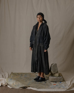 Fly Front Gather Dress Khadi Silk in Ash Glaze O/S