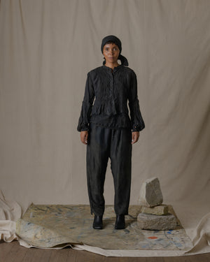 Pintuck Blouse Silk Linen in Ash Glaze
