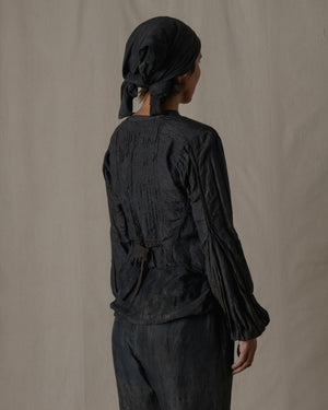 Pintuck Blouse Silk Linen in Ash Glaze