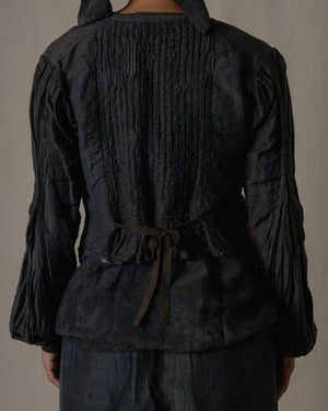 Pintuck Blouse Silk Linen in Ash Glaze